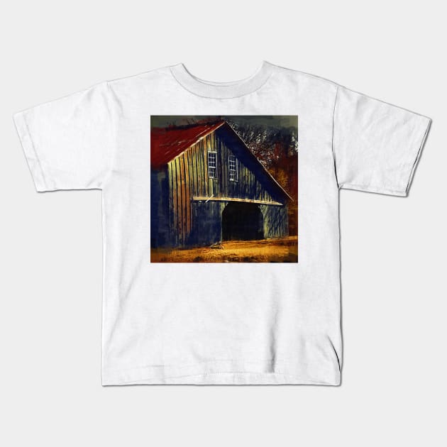 The Old Iowa Hay Barn Kids T-Shirt by KirtTisdale